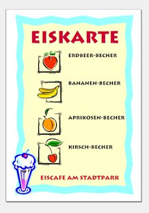 Eiskarte f�r die Stra�engastronomie