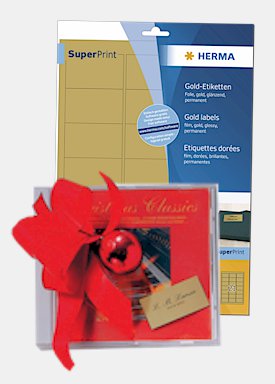 goldfarbene Folienetiketten f&uuml;r das Verpacken von Geschenken