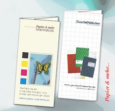 Beispiele für Falrprospekte Geschäftsbücher.de und Papier & mehr