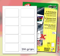 Sigel Visitenkarten 3C-Technologie PC - Visitenkarten mit glatten R&auml;ndern und gerundeten Ecken