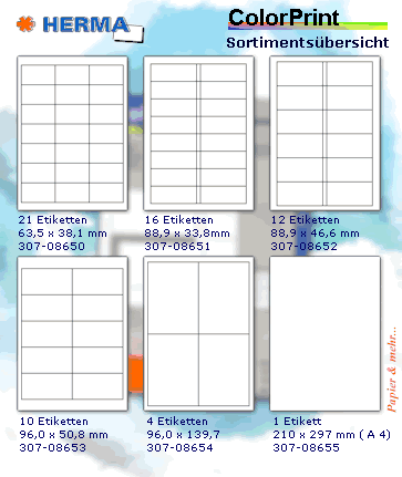 Sortiment&uuml;bersicht:  HERMA ColorPrint Etiketten f&uuml;r Farblaser