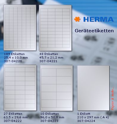 Sortiments&uuml;bersicht - Typenschild-Etiketten f&uuml;r Ger&auml;te und Bauteilkennzeichnungen 