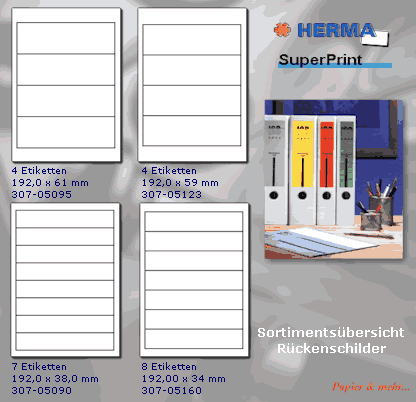 Sortiments&uuml;bersicht HERMA Ordnerr&uuml;ckenschilder