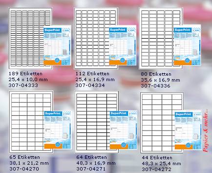 Sortiments&uuml;bersicht HERMA SuperPrint Etiketten f&uuml;r Laserdrucker, Tintenstrahldrucker und Farbdrucker 