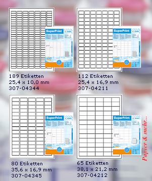 Sortiments&uuml;bersicht HERMA SuperPrint Etiketten f&uuml;r Laserdrucker, Tintenstrahldrucker und Farbdrucker 