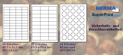 Sortiments&uuml;bersicht HERMA Sicherheitsetiketten 