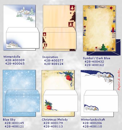 Papiere und Umschl&auml;ge mit weihnachlichen Motiven f&uuml;r Ihre Weihnachtsgr&uuml;&szlig;e 