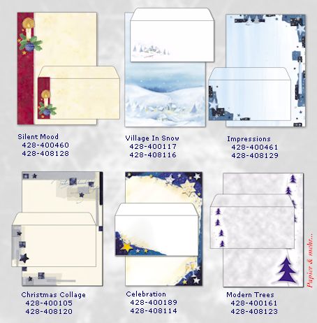 Papier und Umschl&auml;ge mit weihnachtlichen Motiven f&uuml;r Ihre Gr&uuml;&szlig;e und W&uuml;nsche zu Weihnachten. 