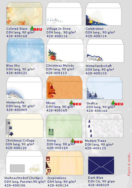 Umschl&auml;ge mit weihnachtlichen Motiven