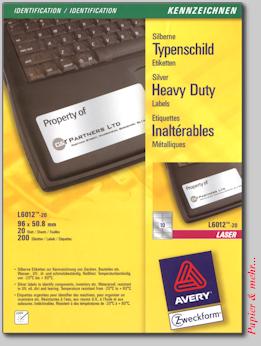 20 Bogen Typenschild - Etiketten L6012, silber, 96.0 x 50.5 mm