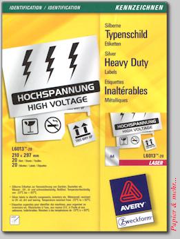 20 Bogen Avery Typenschild - Etiketten L6013, silber, DIN A 4
