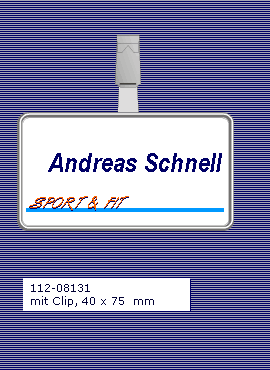 Hochwertige Namenschilder mit  Hosentr&auml;ger-Clip
