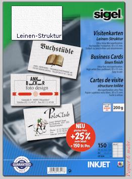 150 Visitenkarten f&uuml;r Tintenstrahldrucker, Leinenstruktur, mikroperforiert