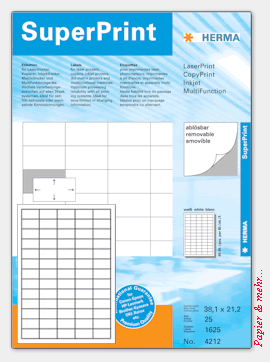 25 Bogen HERMA SuperPrint Etiketten 4212 - 38,1 x 21,2 mm leicht haftend