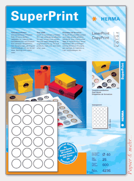 25 Bogen HERMA SuperPrint 4236 40 mm rund -  Verschlussetiketten