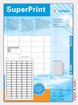 25 Bogen HERMA SuperPrint Etiketten 4336 - 35,6 x 16,9 mm