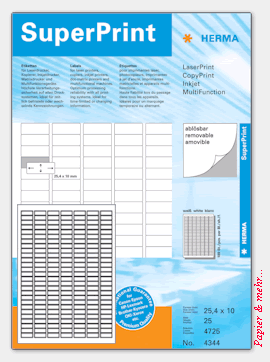 25 Bogen HERMA SuperPrint Etiketten 4344 - 25,4 x 10,0 mm leicht haftend