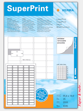 25 Bogen HERMA SuperPrint Etiketten 4345 - 35,6 x 16,90 mm leicht haftend