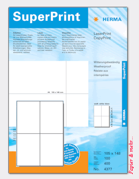100 Bogen HERMA 4377 Etiketten, DIN A 6, witterungsbest&auml;ndig 