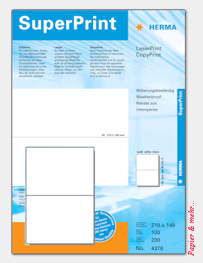100 Bogen HERMA 4378 Etiketten, DIN A 5, witterungsbest&auml;ndig 