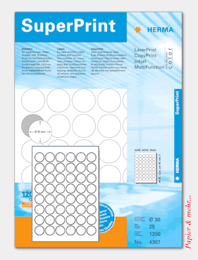 25 Blatt HERMA 4387 - runde Etiketten f&uuml;r Laserdrucker
