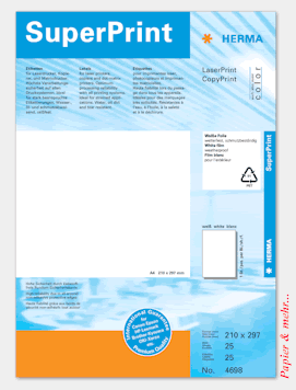 25 Bogen HERMA 4698, wei&szlig;e Folienetiketten DIN A 4