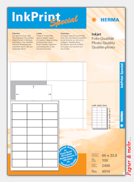 100 Bogen HERMA InkJet-Etiketten 66 x 33,8 mm, spezialbeschichtet