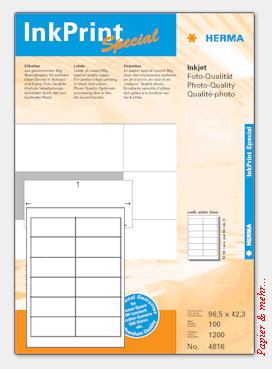 100 Bogen HERMA 4816  Etiketten 96.6 x 42.3 mm, spezialbeschichtet f&uuml;r Photodrucke