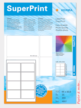 25 Bogen HERMA 4907 - Glossy-Etiketten f&uuml;r Laserdrucker