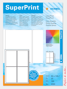 25 Bogen HERMA 4908 - Glossy-Etiketten f&uuml;r Laserdrucker
