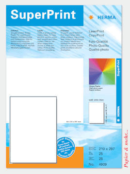 25 Bogen HERMA 4909 - Glossy-Etiketten f&uuml;r Laserdrucker