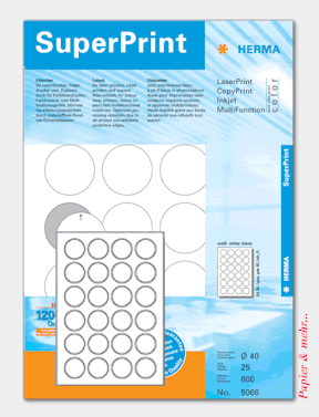 25 Blatt HERMA 5066 - runde Etiketten f&uuml;r Laserdrucker