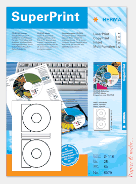 25 Bogen HERMA  CD-Etiketten 5079, 116 mm mit gro&szlig;em Innendurchmesser