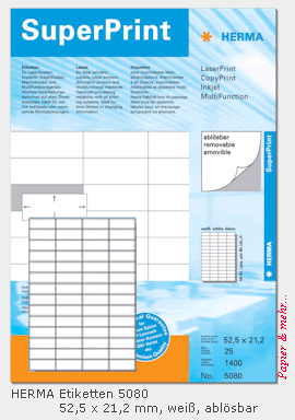 25 Bogen HERMA SuperPrint Etiketten 5080 - 52,5 x 21,2 mm leicht haftend