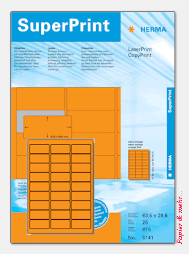 25 Bogen Laser-Etiketten 63.5 x 29.6, neon-orange, leuchtendes Orange