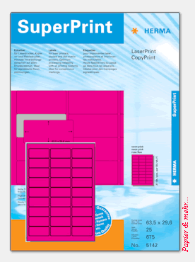 25 Bogen Laser-Etiketten 63.5 x 29.6, neon-pink, leuchtendes Pink (Rot)