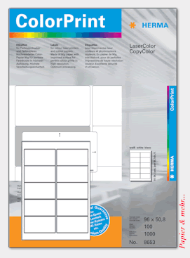 100 Bogen HERMA ColorPrint 8653 Etiketten f&uuml;r Farblaser, 96.0 x 50.8 mm