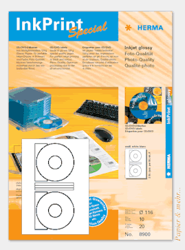 20 HERMA Glossy CD - Etiketten 8900 f&uuml;r Tintenstrahldrucker (Photopapier) 
