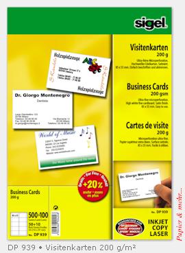60 Bogen je 10 Sigel - Visitenkarten mit Mikroperforation, DP 939