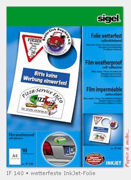 10 Blatt Sigel IF 140Wasserfeste Folie f&uuml;r InkJet-Drucker, DIN A 4, IF 140