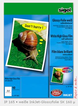10 Bogen Glossyfolie f&uuml;r Tintenstrahdrucker IP 165, DIN A 4, selbstklebend