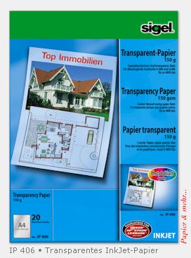 20 Blatt Sigel InkJet-Papier transparent, DIN A 4, IP 406