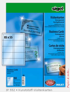 5 Bogen mit 50 Kunststoff - Visitenkarten hochtransparent, matt und gl&auml;nzend, IP552