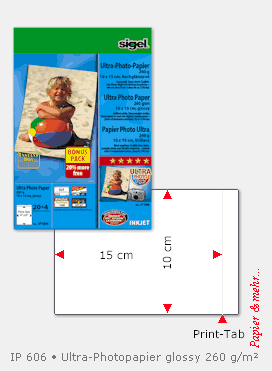 24 Blatt Ultra Photopapier im Photoformat 10 x 15 cm, hochgl&auml;nzende Oberfl&auml;che, 260 g/m&sup2; im exkaten Photoformat 10 x 15 cm