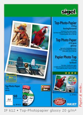 50 Blatt Sigel Photopaier DIN A 4, 210 g, hochgl&auml;nzend, IP 612