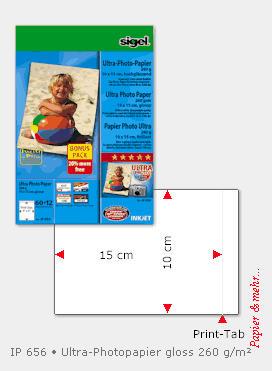 72 Blatt Ultra Photopapier im Photoformat 10 x 15 cm, hochgl&auml;nzende Oberfl&auml;che. 260 g/m&sup2;
