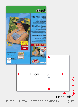 72 Blatt Ultra Photopapier im Photoformat 10 x 15 cm, hochgl&auml;nzende Oberfl&auml;che, 300 g/m&sup2;