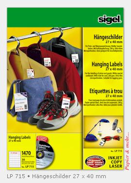 1470 Sigel H&auml;ngeschildchen 27 x 40 mm f&uuml;r die Preisauszeichnung und Warenkennzeichnung  LP715