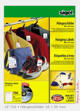 750 Sigel H&auml;ngeschilder 38 x 55 mm f&uuml;r die Preisauszeichung und Warenauszeichung LP 716