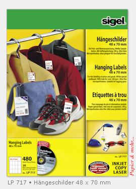 480 Sigel H&auml;ngeschilder 48 x 70 mm f&uuml;r die Preisauszeichnung und Warenauszeichnung LP 717